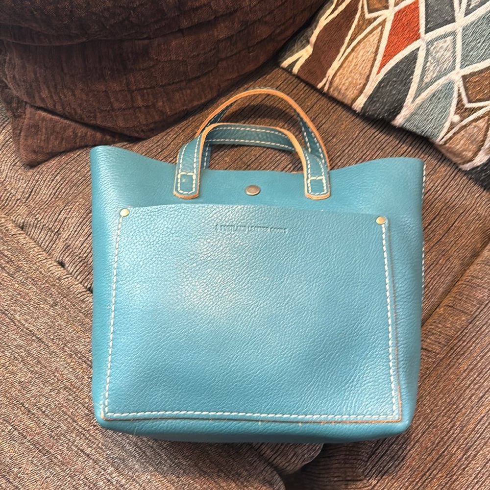 Portland Leather Goods Mini Crossbody Tote - Turquoise